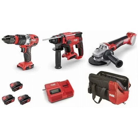 Lot 18V FLEX - Visseuse à Chocs + Visseuse Plaquistes + Perforateur - 3 Batteries + Chargeur + Accessoires 3 Lot 18V FLEX - Visseuse à Chocs + Visseuse Plaquistes + Perforateur - 3 Batteries + Chargeur + Accessoires