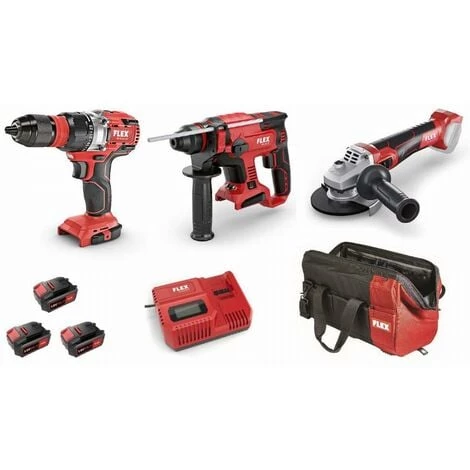 Lot 18V FLEX - Visseuse à Chocs + Visseuse Plaquistes + Perforateur - 3 Batteries + Chargeur + Accessoires 3 Lot 18V FLEX - Visseuse à Chocs + Visseuse Plaquistes + Perforateur - 3 Batteries + Chargeur + Accessoires